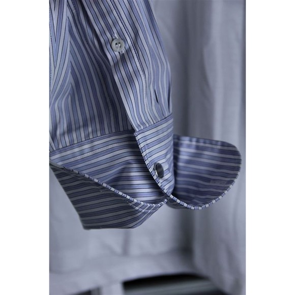 NWT ALEXANDER McQUEEN White Blue Stripe Rolled French Cuffs Shirt L - Picture 3 of 5